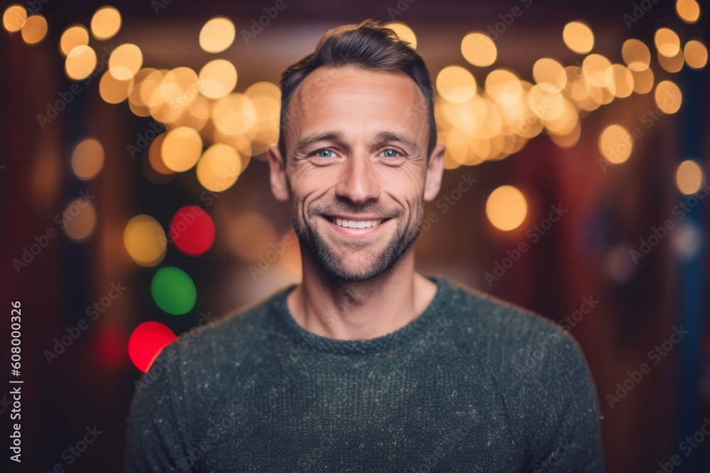 Portrait of a handsome young man smiling and looking at camera in a pub. Portrait of a handsome young man smiling and looking at camera in a pub.