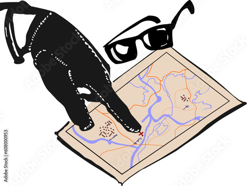 Hand of mafia and map. Vector