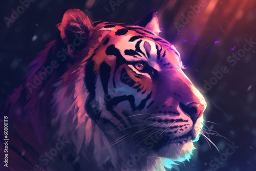 illustration of tiger head looks like painted created with Generative AI technology
