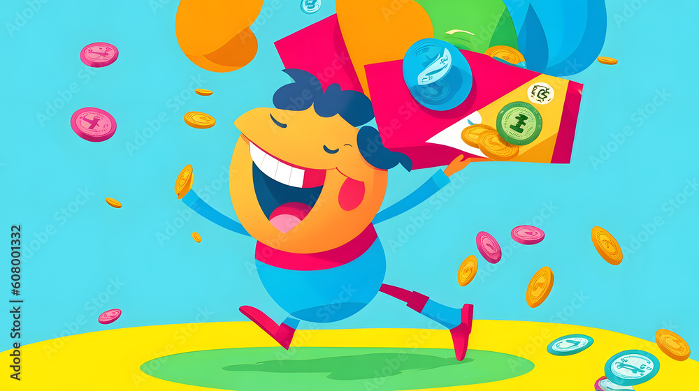 Cartoon character holding money. Generated AI Cartoon character holding money. Generated AI