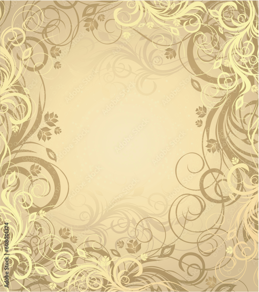 Vector gold and brown floral background with pattern