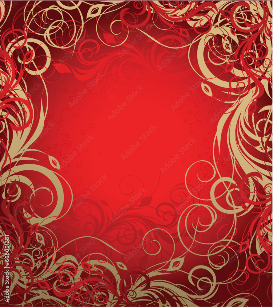 Vector red and brown floral background with pattern