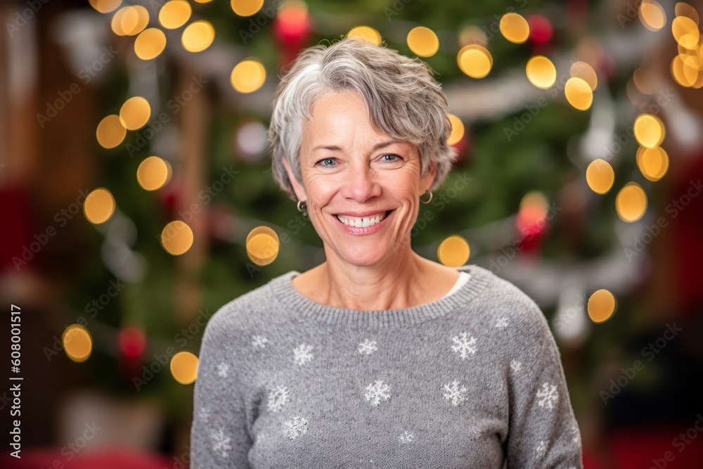 Portrait of a smiling senior woman in front of christmas tree Portrait of a smiling senior woman in front of christmas tree