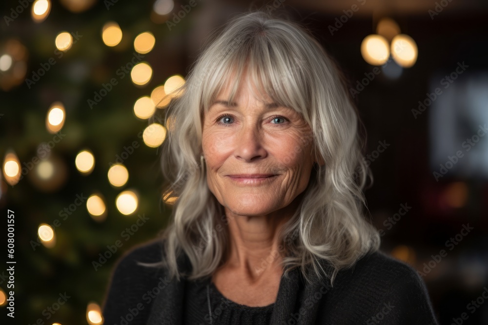 Portrait of smiling senior woman with christmas tree in the background Portrait of smiling senior woman with christmas tree in the background