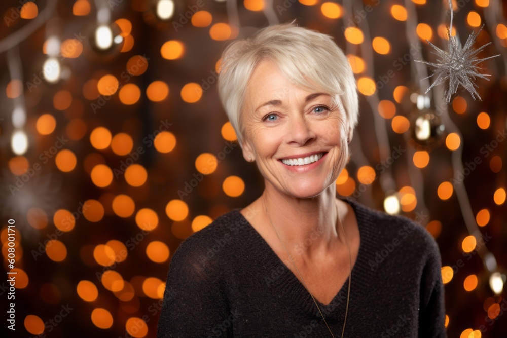 Portrait of a beautiful senior woman with Christmas decorations on the background Portrait of a beautiful senior woman with Christmas decorations on the background