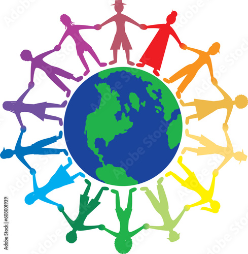 Vector of people all around the world holding hands.