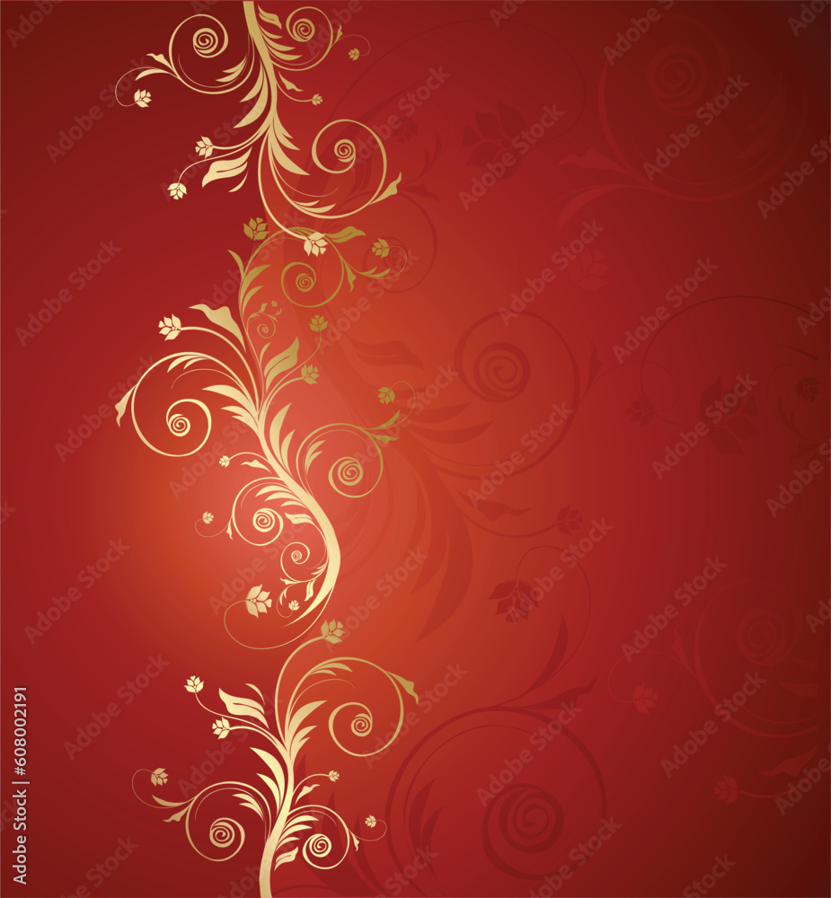 Vector red and golden floral background for text with pattern Vector red and golden floral background for text with pattern