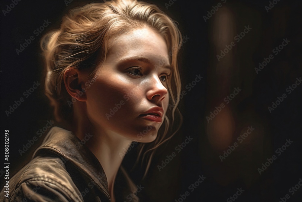 young woman in side profile, beautiful big lips created with Generative AI technology young woman in side profile, beautiful big lips created with Generative AI technology
