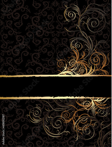 Vector black and golden floral background for text with pattern