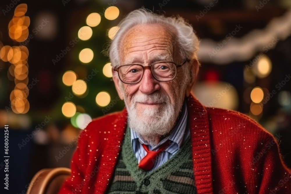 Portrait of a senior man in a red sweater and glasses. Portrait of a senior man in a red sweater and glasses.