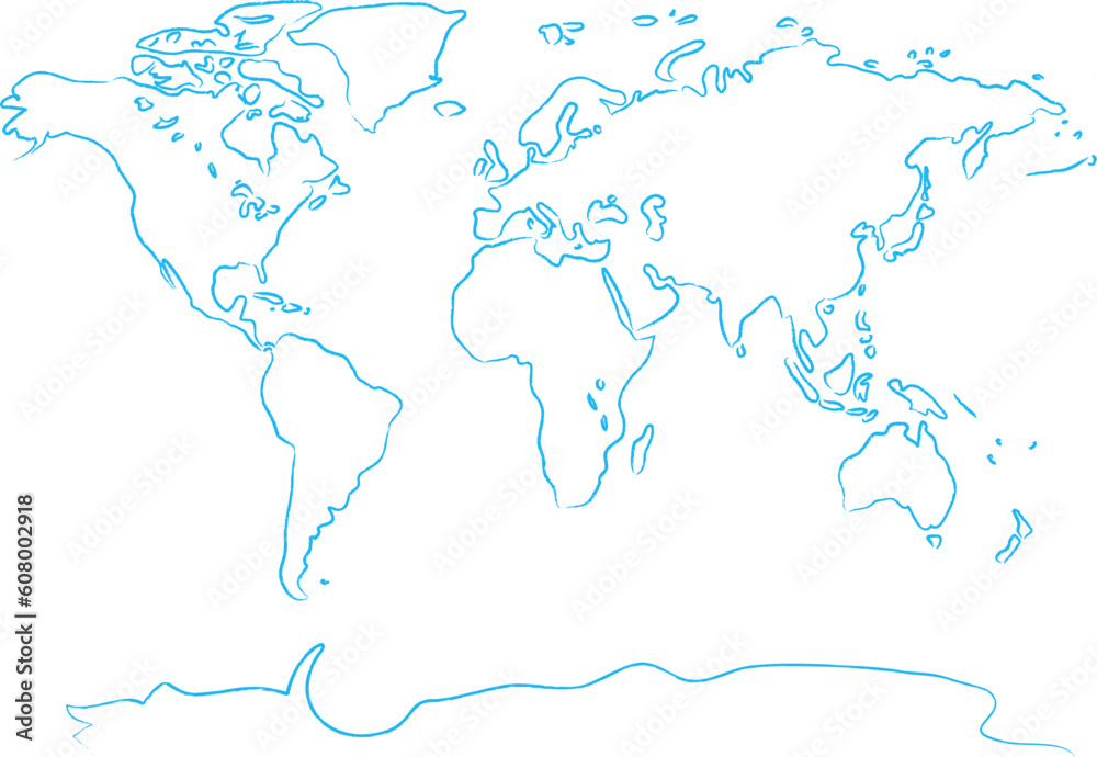 Fototapeta premium Drawing the world map a blue brush