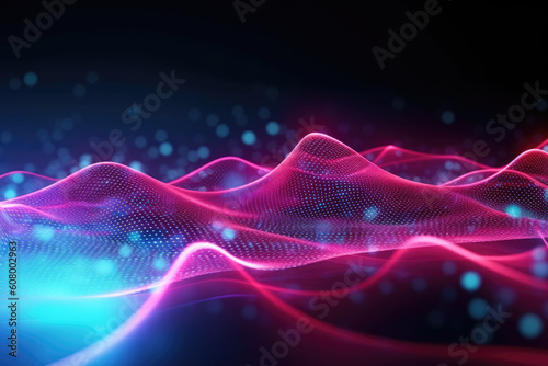 Abstract background with glowing neon waves Generative AI