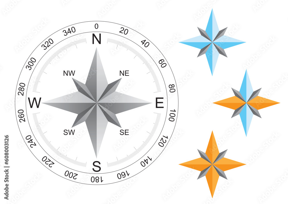 World compass directions for map on the white background World compass directions for map on the white background