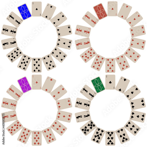 circle shape playing cards collection isolated on white background, abstract art illustration