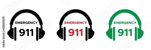 911 emergency call number flat vector icons