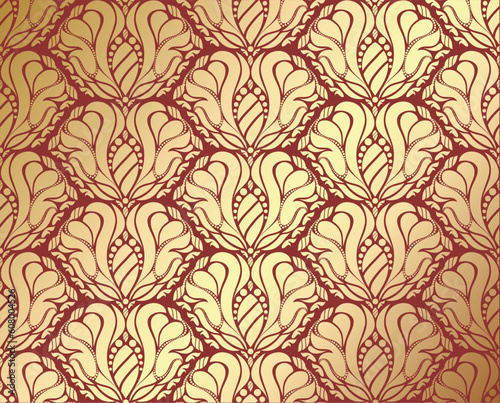 Vector red and gold decorative seamless floral ornament