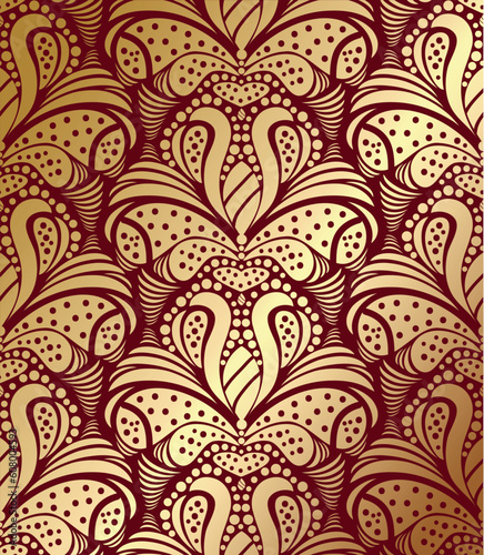 Vector red and gold decorative seamless floral ornament
