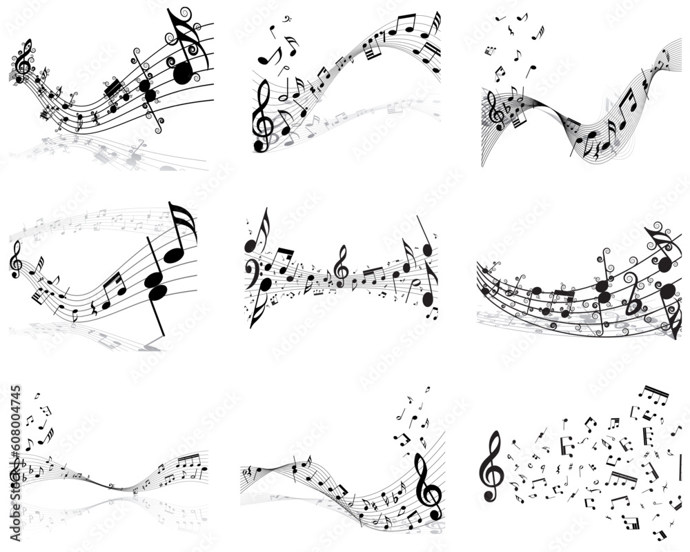 Vector musical notes staff background for design use