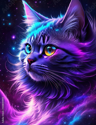 Cosmic Cat named ''Dusty'' in fotorealism style. ( inspired by ''Gravity Rush'' ) Fantasy Wallpaper 4k