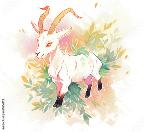 Cute white goat in cartoon style. Generative AI illustration