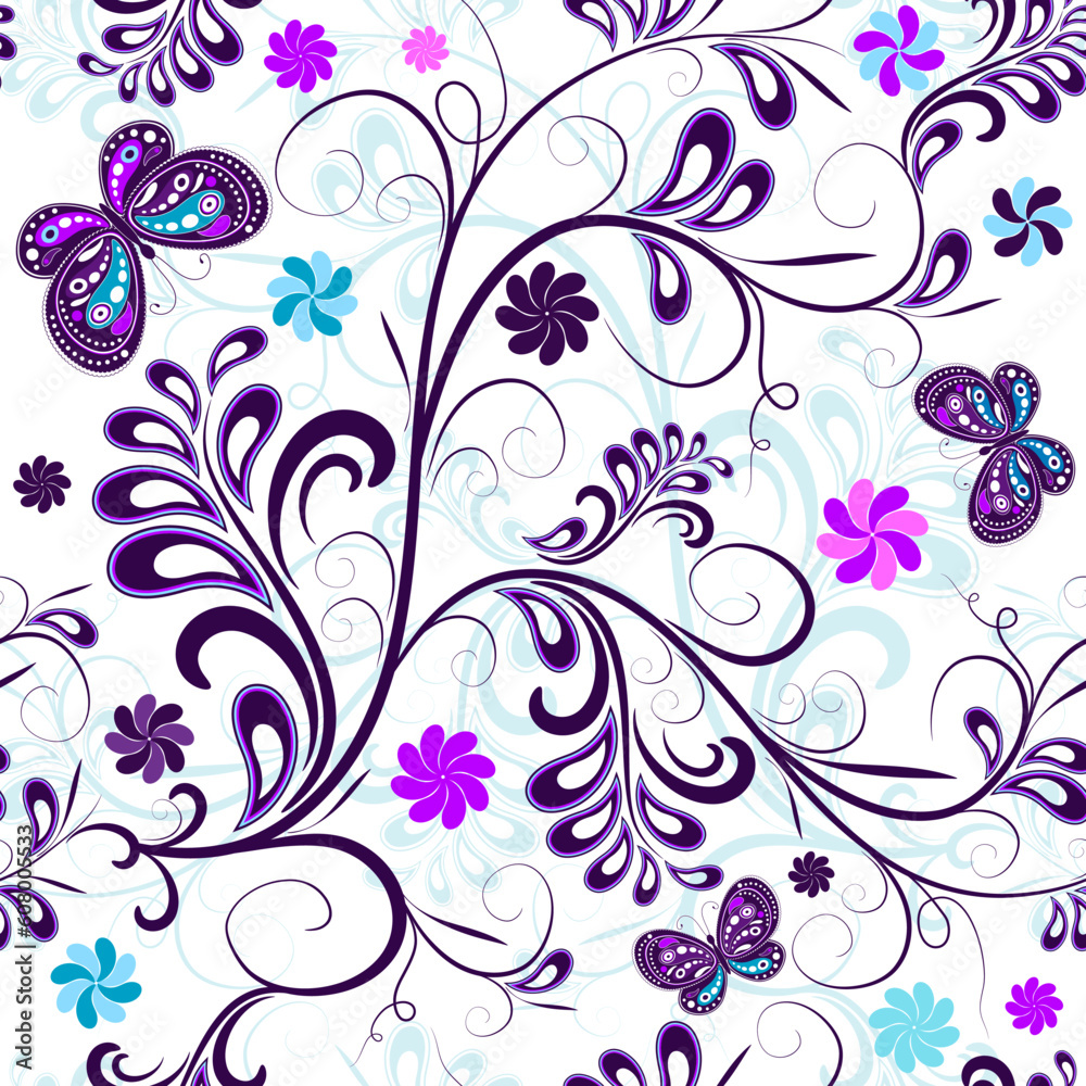 Seamless floral pattern with butterflies and flowers (vector) Seamless floral pattern with butterflies and flowers (vector)