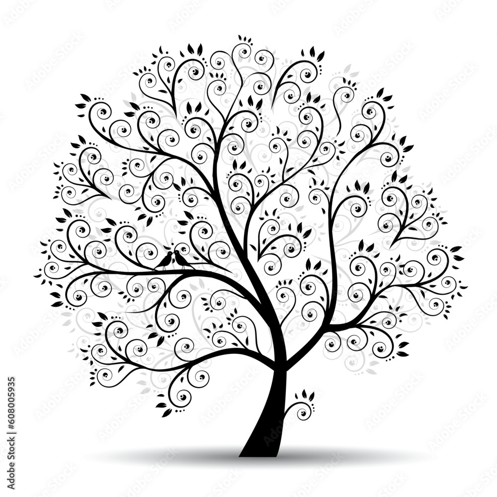 Obraz premium Art tree beautiful, black silhouette