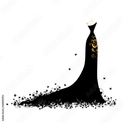 Evening dress black on hangers