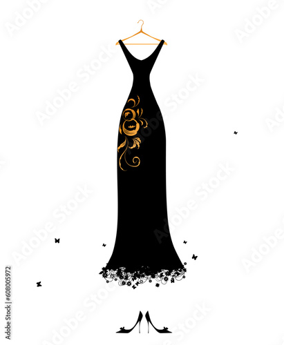 Evening dress black on hangers