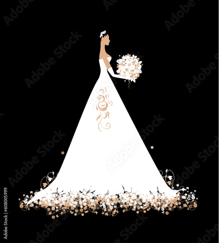 Bride in wedding dress white with bouquet