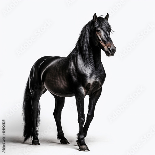 black horse  Equidae   against white background  AI generated