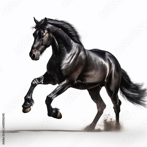 black horse  Equidae   against white background  AI generated