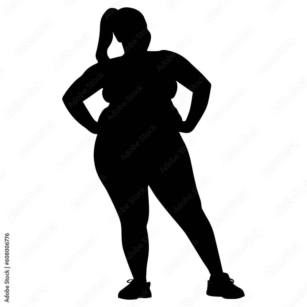 Vector illustration. Silhouette of a plump woman. Going in for sports. weight loss