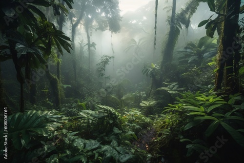 illustration of a densely overgrown jungle created with Generative AI technology