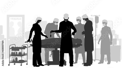 Editable vector illustration of a surgery in an operating theater