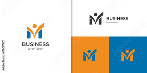 initial letter M people with checklist element vector logo for consulting, coaching or business sales man logo design photo