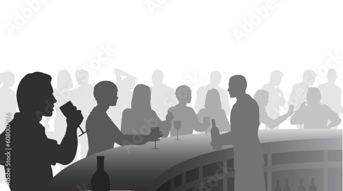 Editable vector silhouettes of people in a wine bar with all figures as separate objects