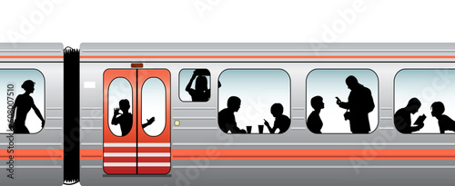 Editable vector illustration of passengers on a train