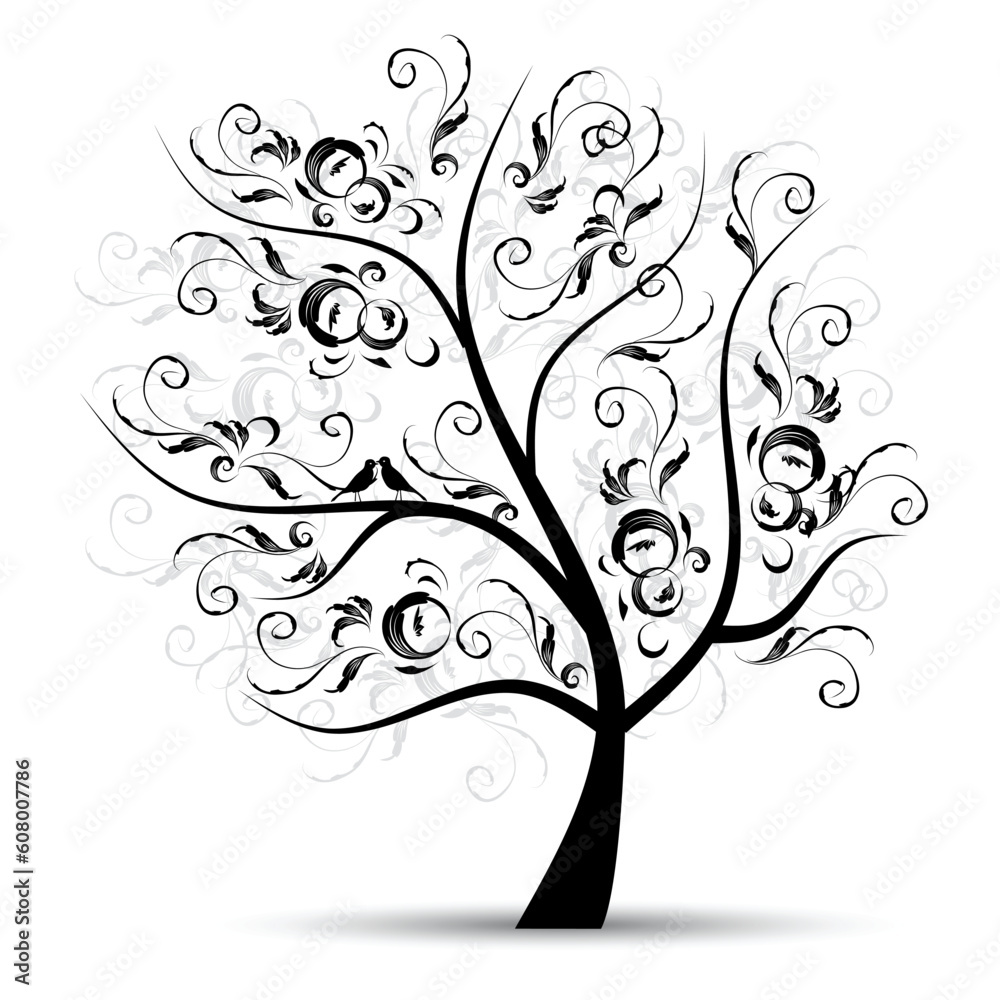 Art tree beautiful, black silhouette Art tree beautiful, black silhouette