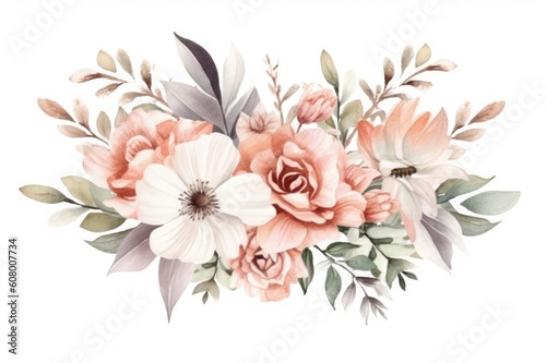 Beautiful watercolor floral bouquet isolated on white background., Generative AI © tanatat
