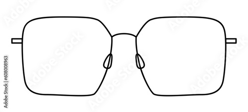 Barely There Rectangle frame glasses fashion accessory illustration. Sunglass front view for Men, women, unisex silhouette style, flat rim spectacles eyeglasses with lens sketch outline isolated