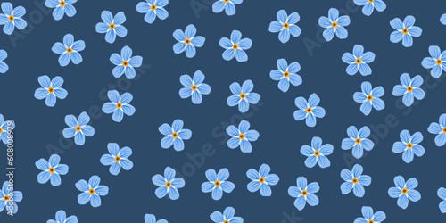 SEAMLESS PATTERN OF LITTLE BLUE FLOWERS ON A BLUE BACKGROUND IDEAL FOR CLOTHING PRINTS AND CUSTOM WALLPAPER