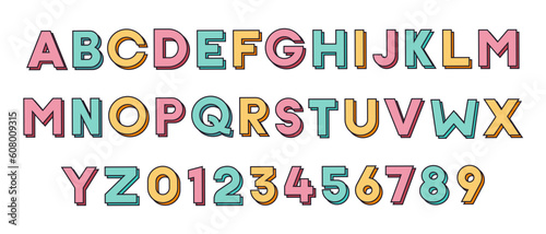 Custom font design. Typeface effect style. Colorfull filled outline graphic style