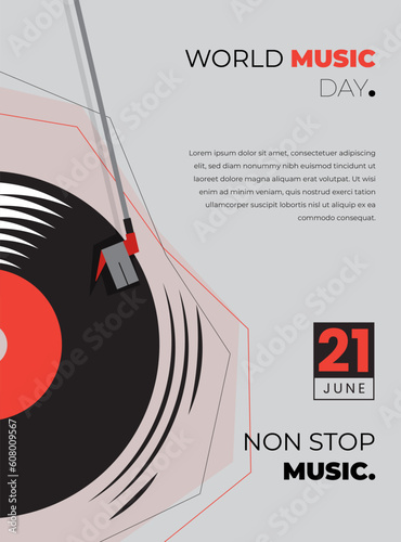 World music day template design with vinyl illustration which is celebrated on June 21