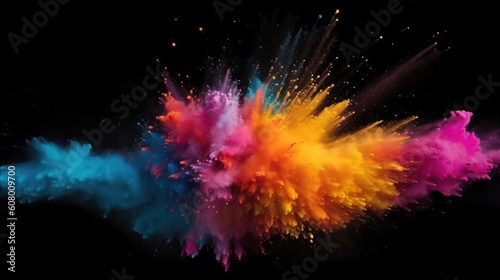 Explosion of colored powder isolated on black background. Abstract colored background, Generative AI