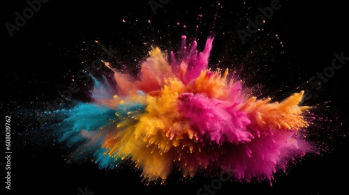 Explosion of colored powder isolated on black background. Abstract colored background  Generative AI