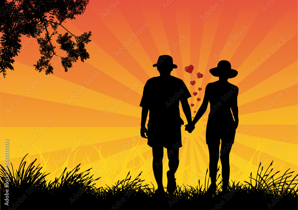 vector silhouette of a couple in love