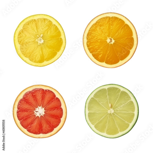 set of citrus fruits isolated on transparent background cutout