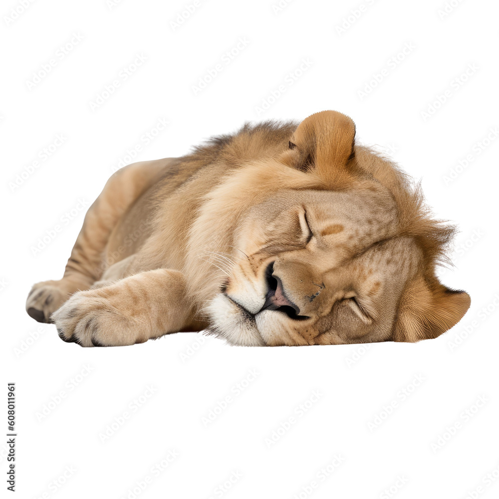 Obraz premium lion cub sleep isolated on transparent background cutout