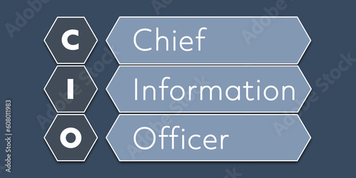 CIO Chief Information Officer. An Acronym Abbreviation of a term from the software industry. Illustration isolated on blue background photo