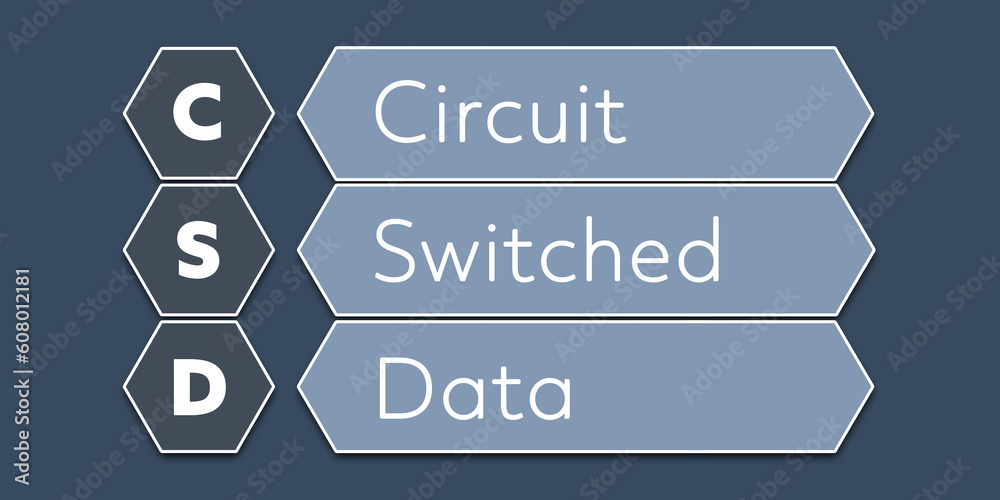CSD Circuit Switched Data. An Acronym Abbreviation of a term from the software industry. Illustration isolated on blue background - obrazy, fototapety, plakaty 